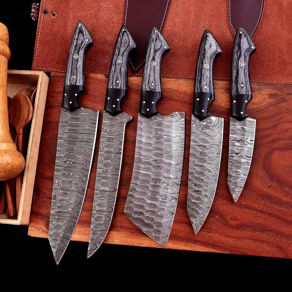 The Dahlia | 5-Piece Chef Knife Set + Leather Roll - Troy Blades