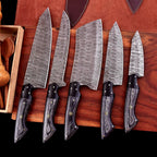 The Dahlia | 5-Piece Chef Knife Set + Leather Roll - Troy Blades