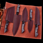 The Dahlia | 5-Piece Chef Knife Set + Leather Roll - Troy Blades