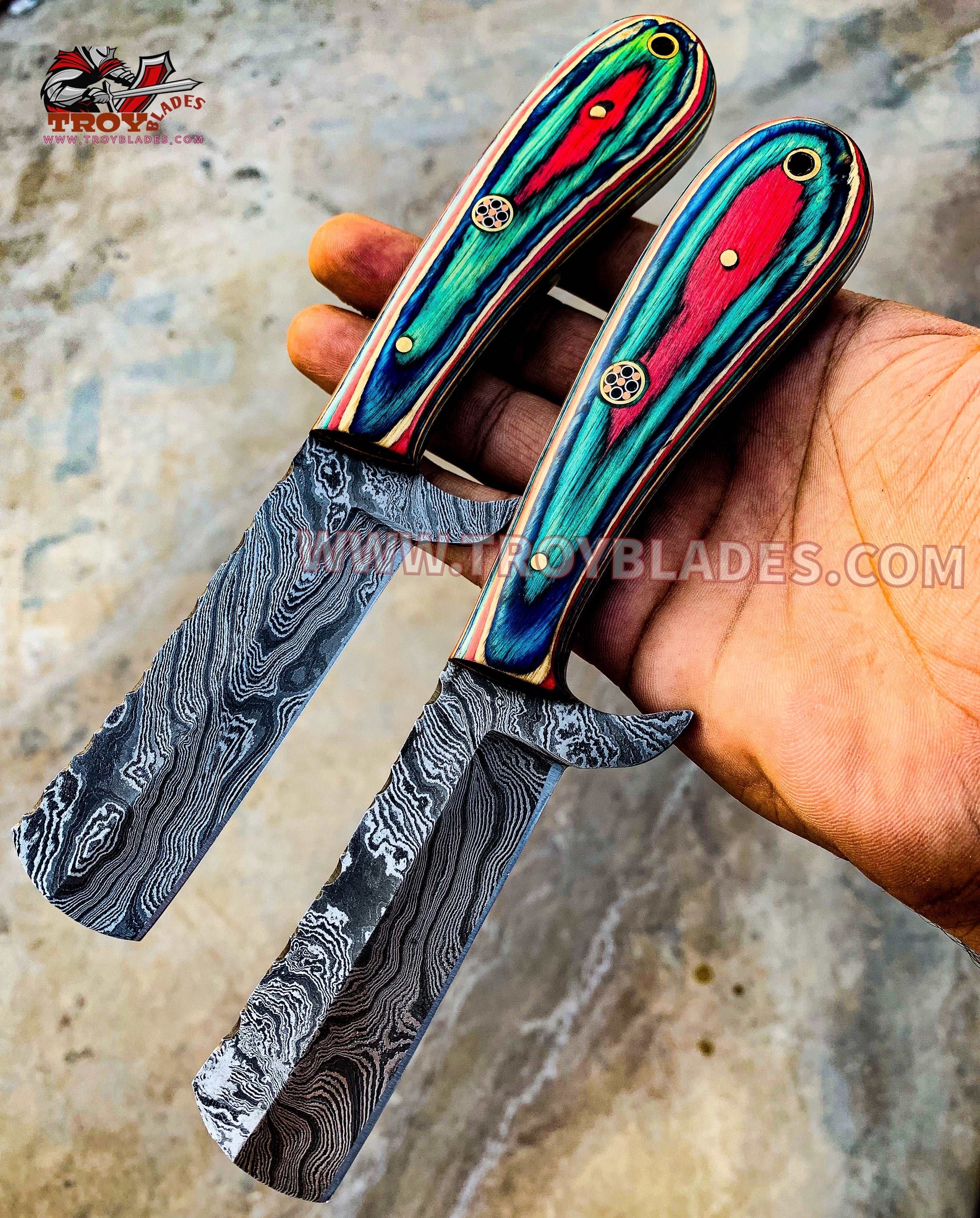 8” overall CowBoy knife Handmade Damascus Knife - Troy Blades