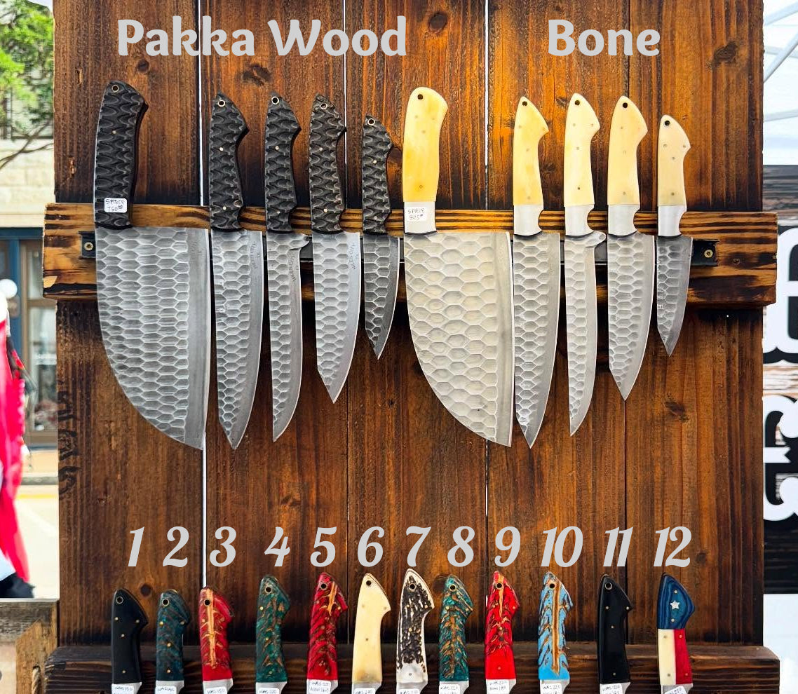 Custom Handmade D2 etched steel 5pcs Kitchen Sets - Troy Blades