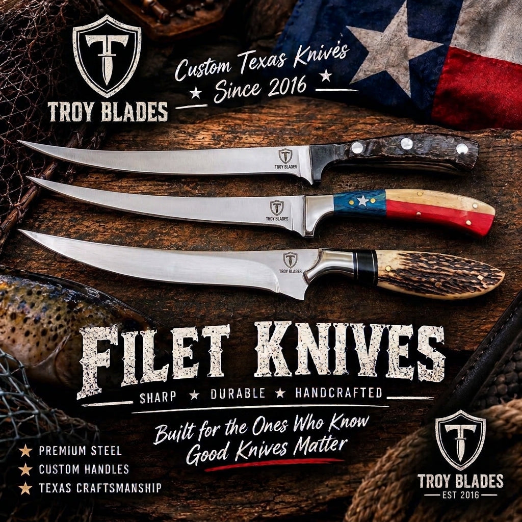 Custom Handcrafted Texas Filet Knife – Premium Steel & Custom Handle | Troy Blades Troy Blades