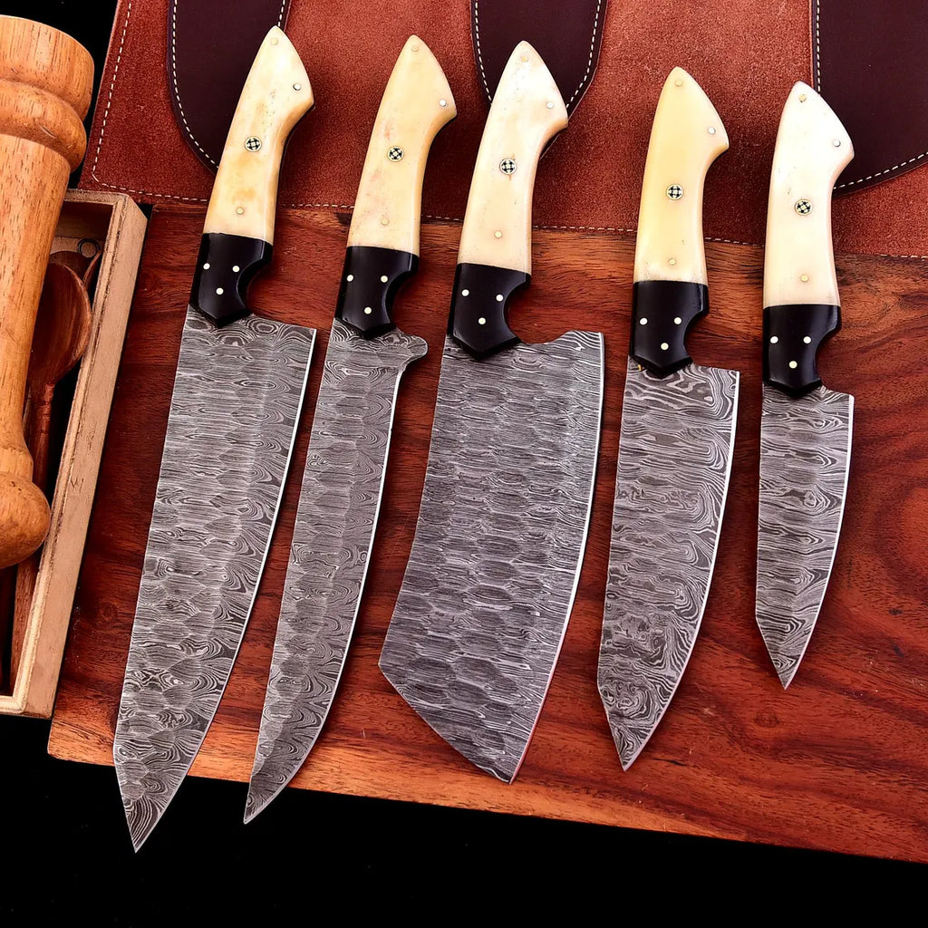 The Dahlia | 5-Piece Chef Knife Set + Leather Roll - Troy Blades