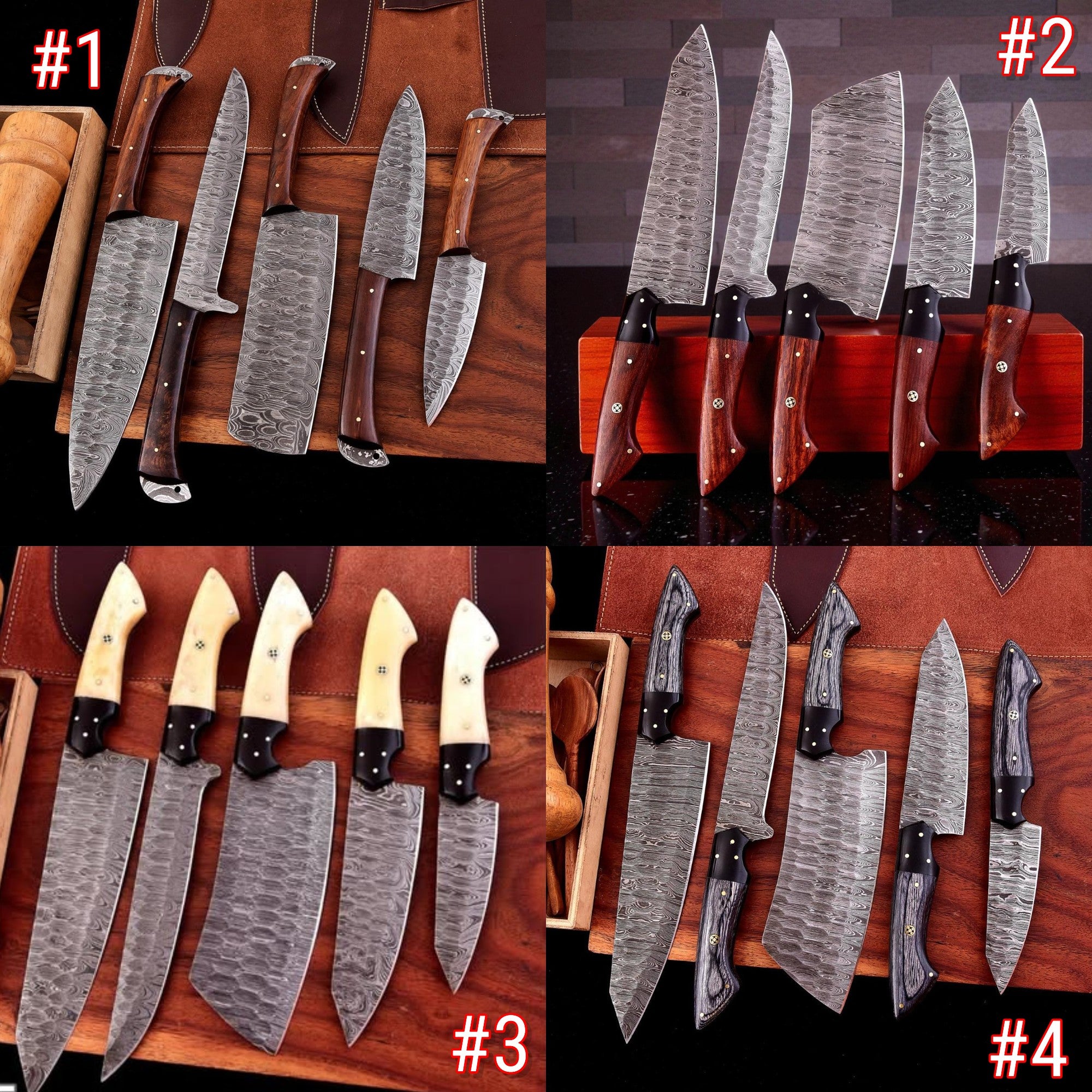 Father's Day 2026 Deal | Handmade 5pcs Damascus Set | Leather Roll Troy Blades