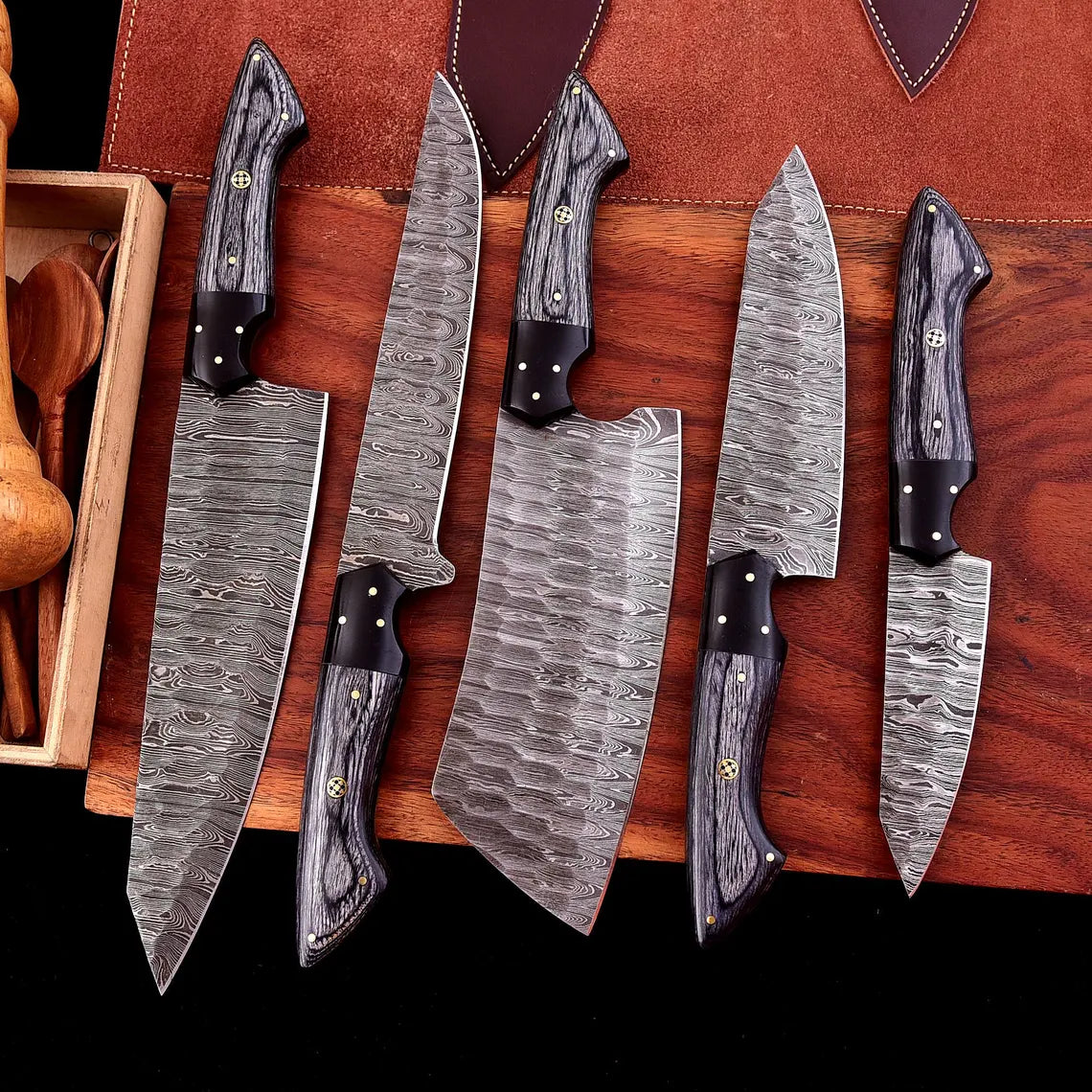 The Dahlia | 5-Piece Chef Knife Set + Leather Roll - Troy Blades