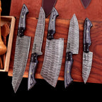 Personalized The Dahlia | 5-Piece Chef Knife Set + Leather Roll Troy Blades