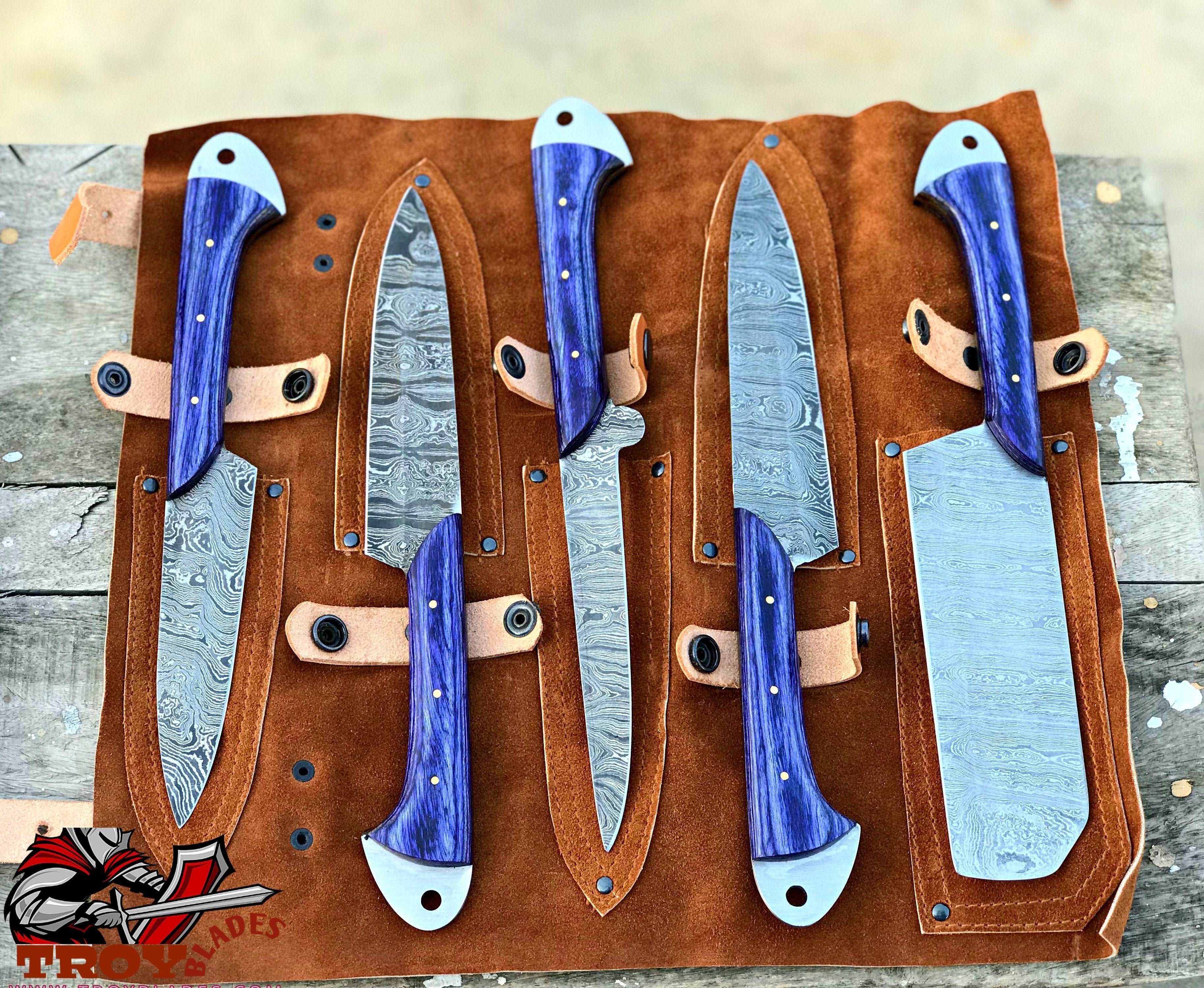 Beautiful Custom Handmade Damascus BBQ/kitchen knives - Troy Blades