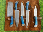 Blue Handles The Valhalla  | 5-Piece Set + Leather Roll - Troy Blades
