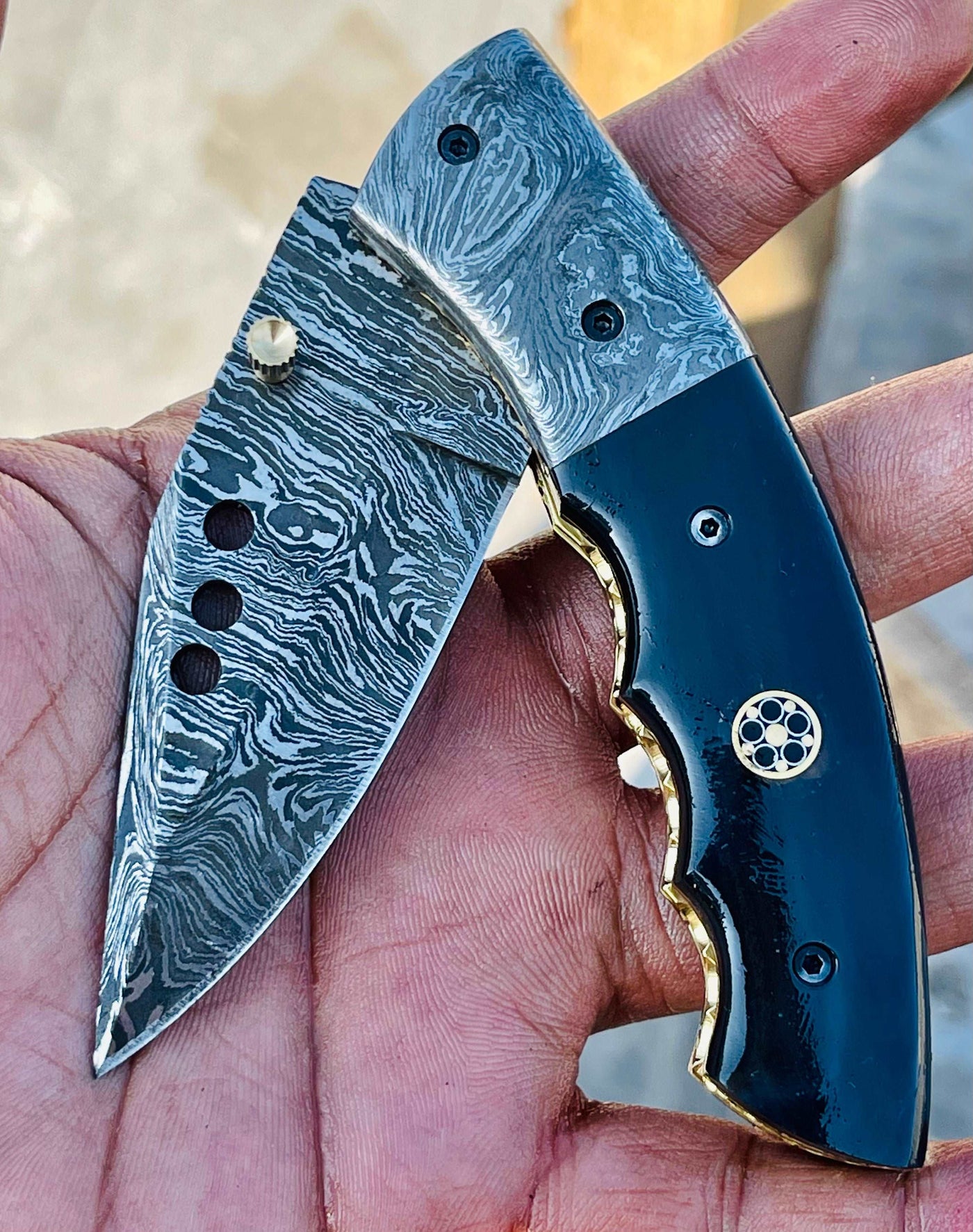 Christmas Gift Beautiful Custom Handmade Damascus Folding knife22 - Troy Blades