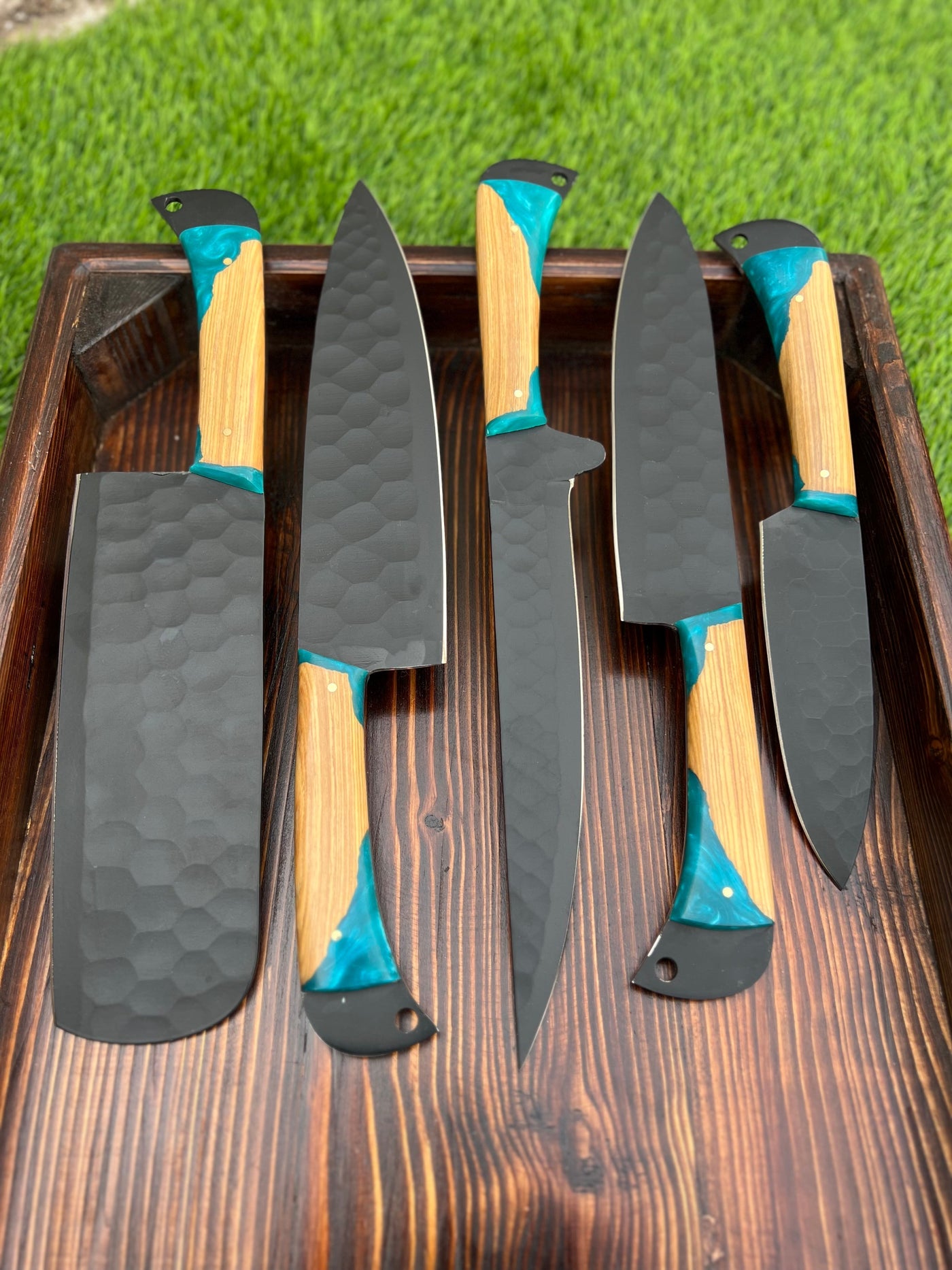 Valhalla BBQ/Kitchen Sets  | 5-Piece Set + Leather Roll - Troy Blades