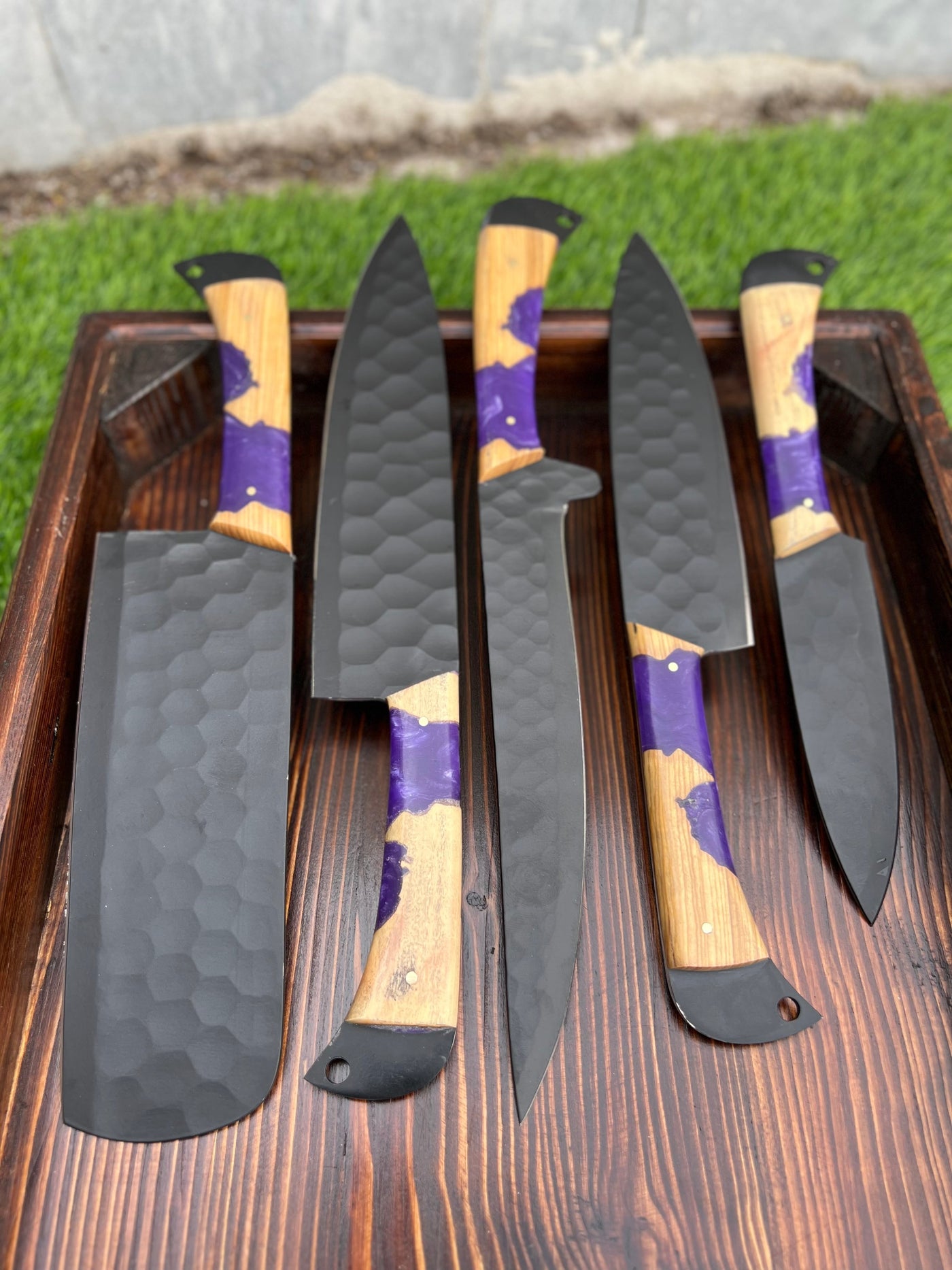Valhalla BBQ/Kitchen Sets  | 5-Piece Set + Leather Roll - Troy Blades