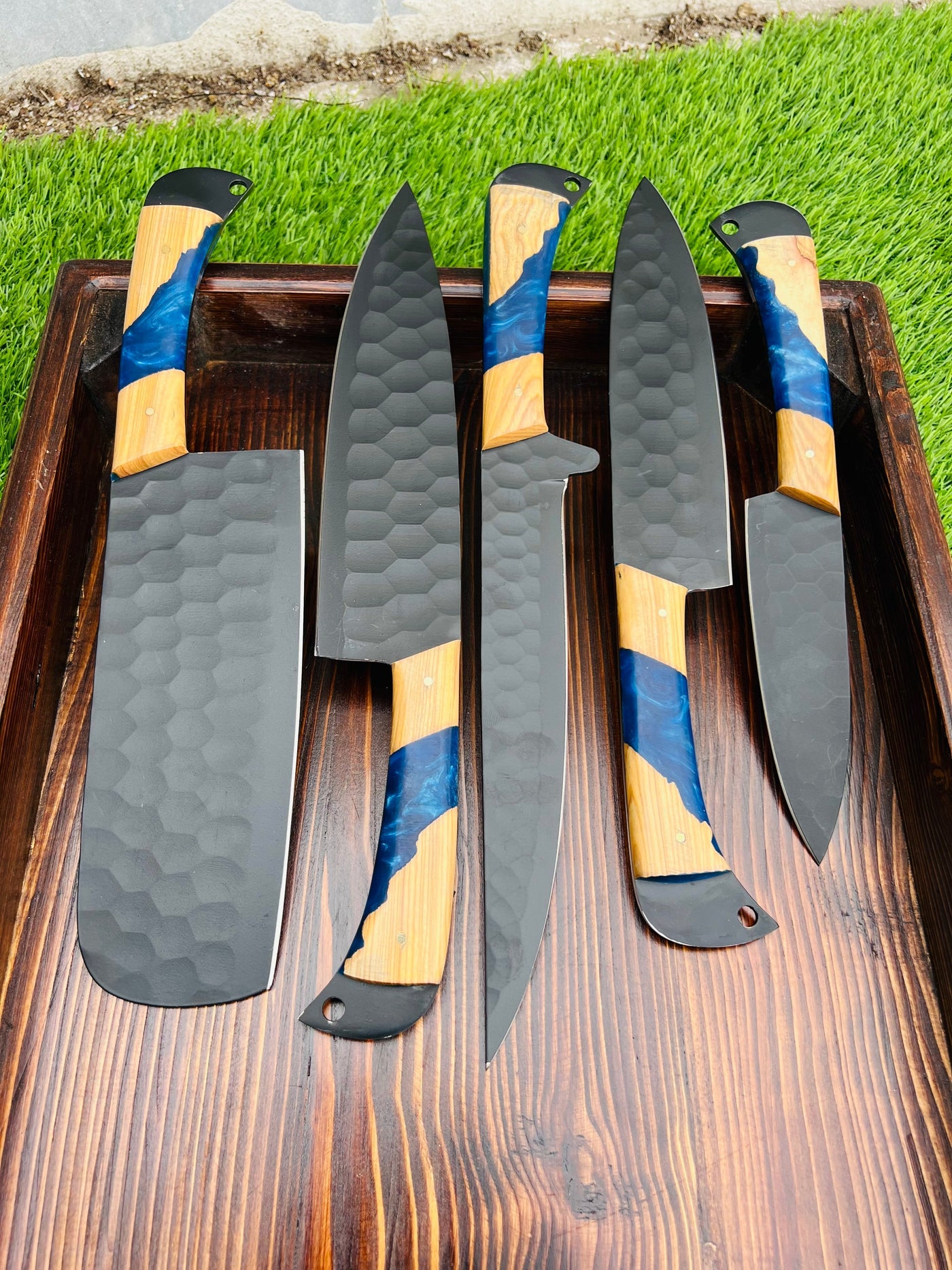 Valhalla BBQ/Kitchen Sets  | 5-Piece Set + Leather Roll - Troy Blades