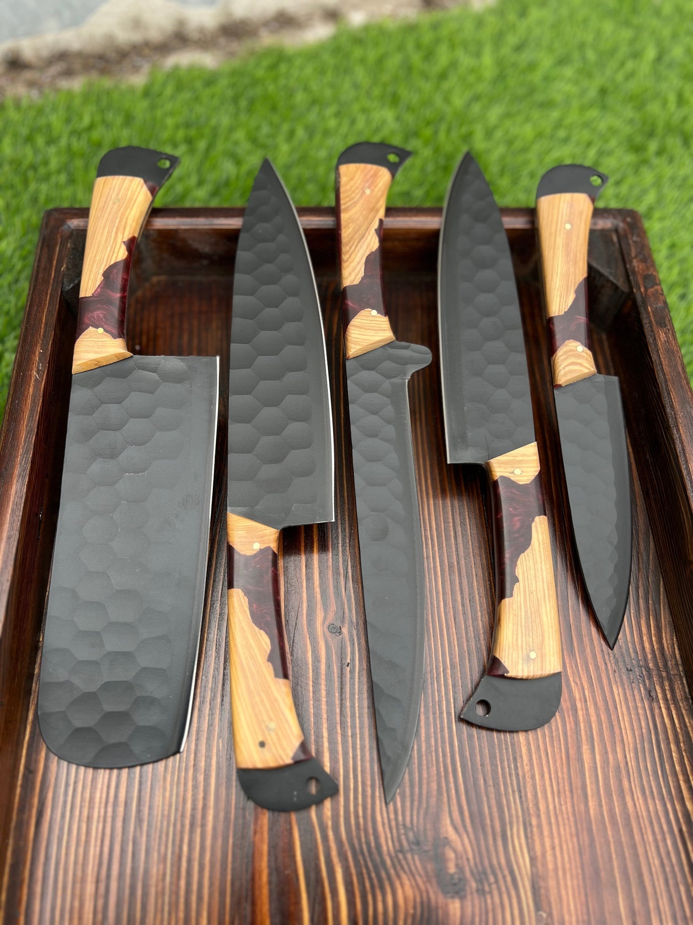 Valhalla BBQ/Kitchen Sets  | 5-Piece Set + Leather Roll - Troy Blades
