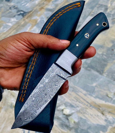 GIFT SERIES Custom Handmade Damascus Hunting skinning knife with Leather sheathe - Troy Blades