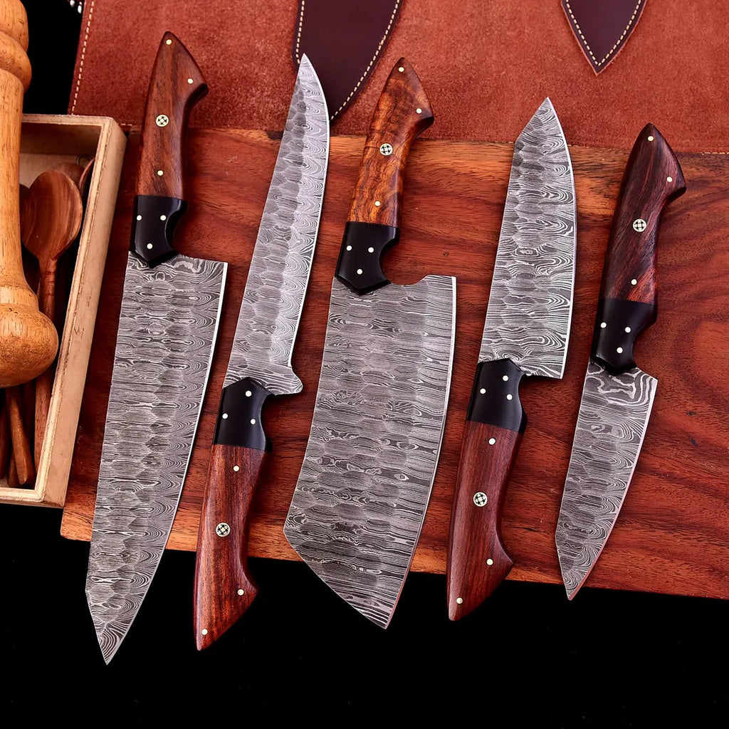 The Dahlia | 5-Piece Chef Knife Set + Leather Roll - Troy Blades