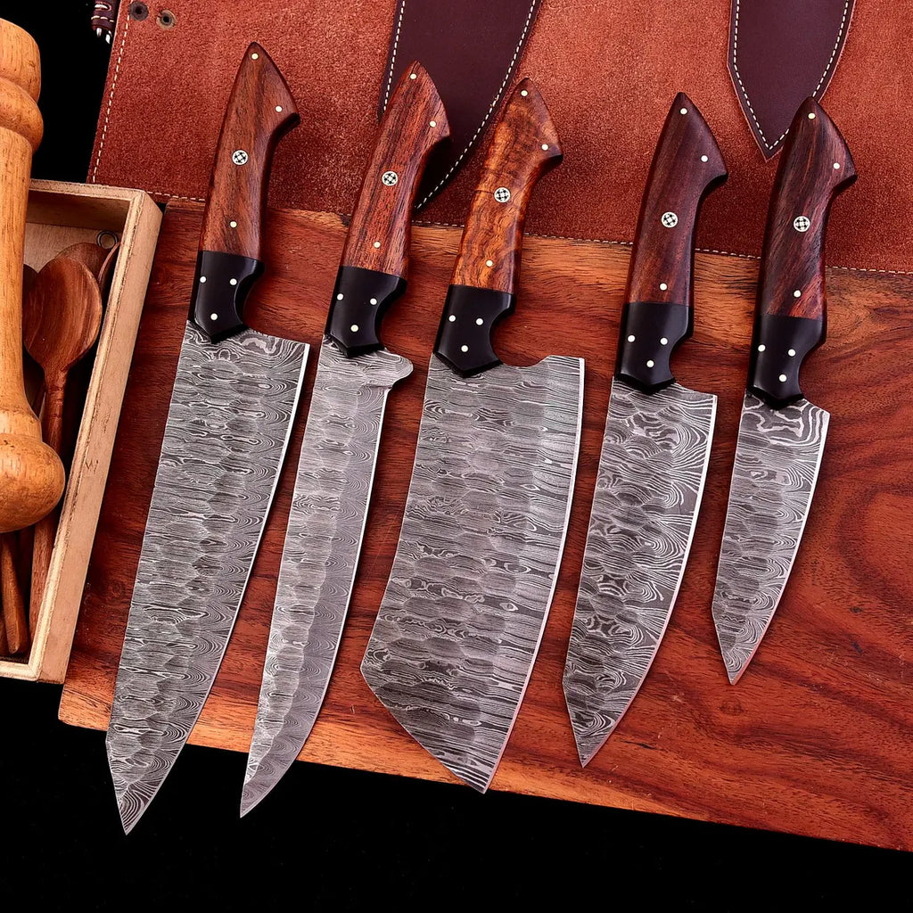The Dahlia | 5-Piece Chef Knife Set + Leather Roll - Troy Blades