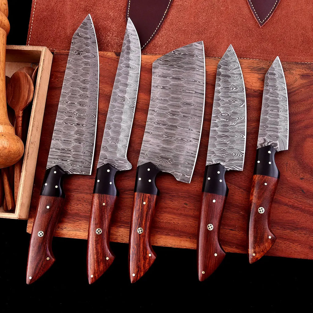 The Dahlia | 5-Piece Chef Knife Set + Leather Roll - Troy Blades