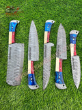 Personalized Texas Flag Handles The Valhalla  | 5-Piece Set + Leather Roll Texan Blades