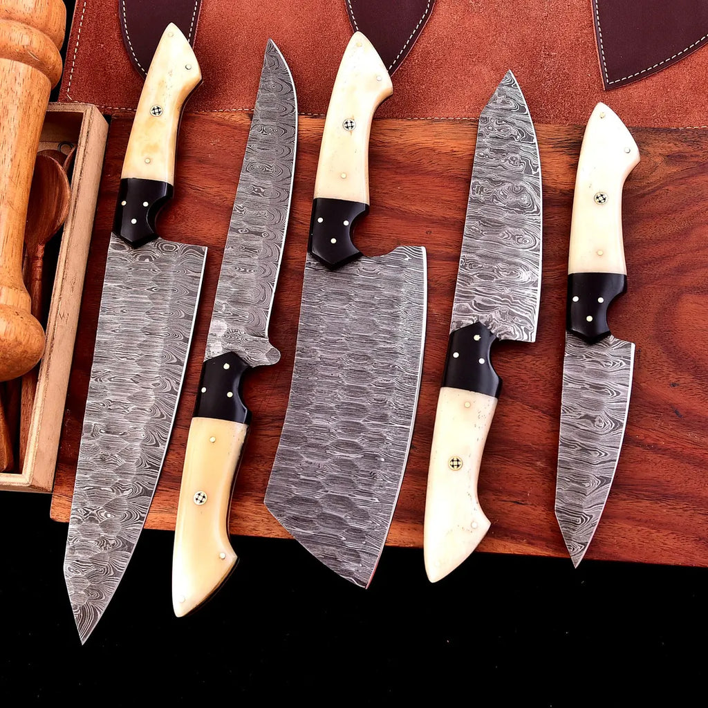 The Dahlia | 5-Piece Chef Knife Set + Leather Roll - Troy Blades
