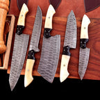 The Dahlia | 5-Piece Chef Knife Set + Leather Roll - Troy Blades