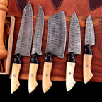 The Dahlia | 5-Piece Chef Knife Set + Leather Roll - Troy Blades