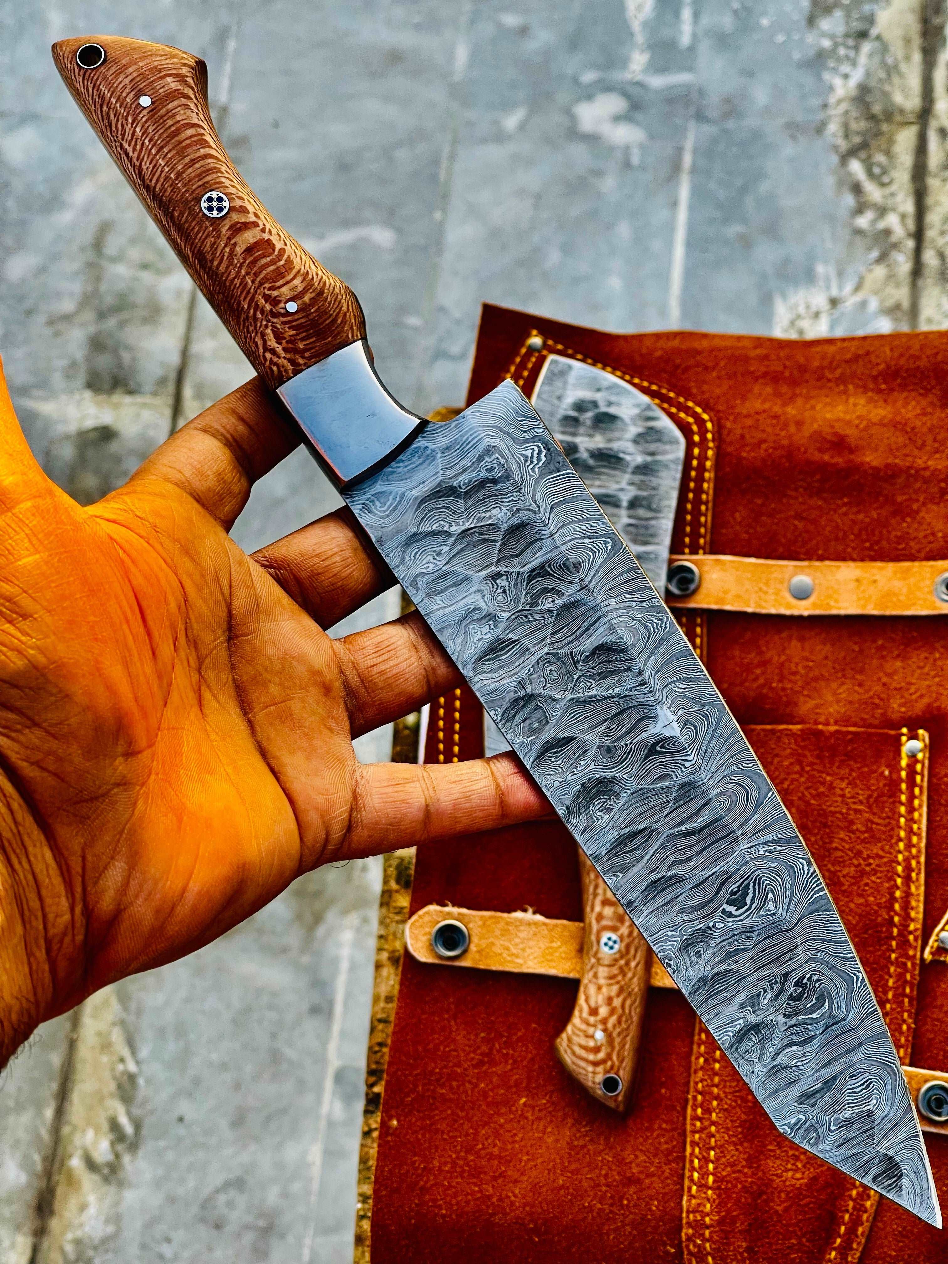 beautiful Custom Handmade Damascus Outdoor Kitchen/BBq knives set Pro5 - Troy Blades