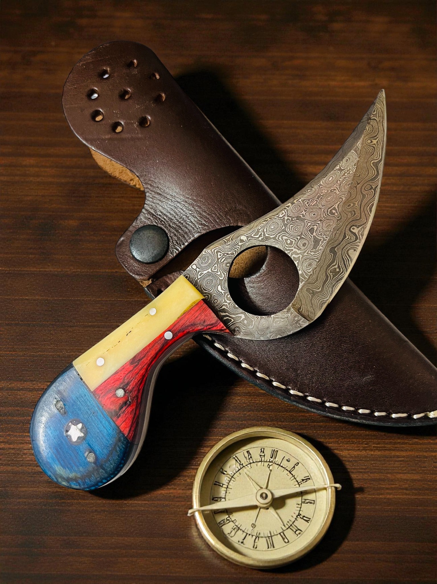 Handmade Damascus Hunting skinning  Camping knife with Leather sheathe - Troy Blades