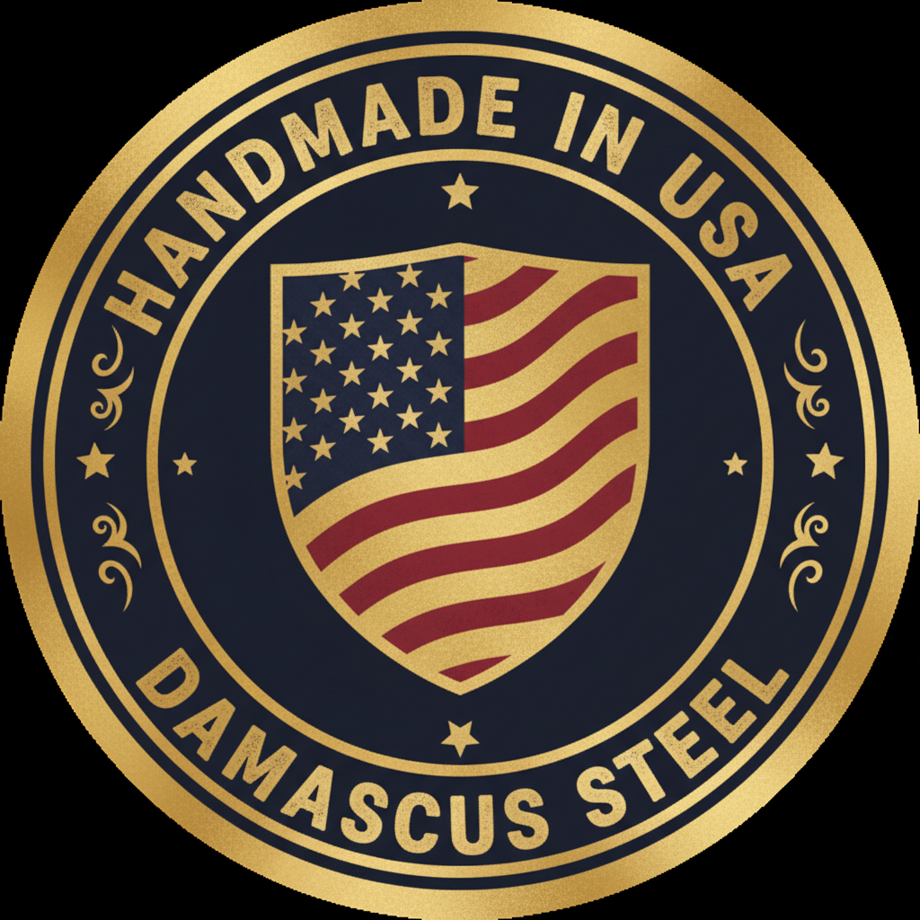 Handmade in USA Damascus Steel Badge