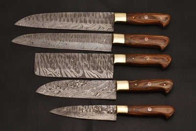 Custom made chef knife set/5-Pcs kitchen knife set with leather roller bag/Christmas gift/gift for her/kitchen and Dinning - Troy Blades