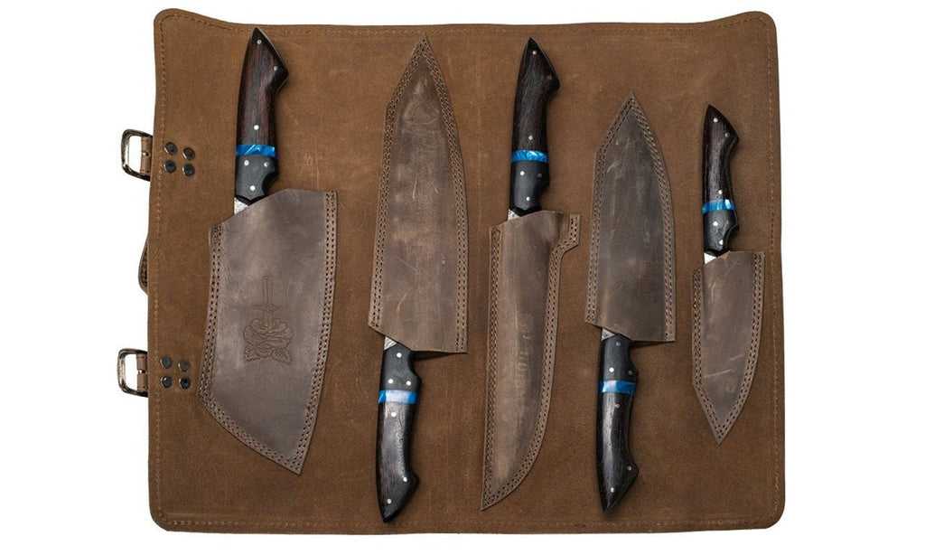 The Dahlia | 5-Piece Chef Knife Set + Leather Roll All Variations - Troy Blades