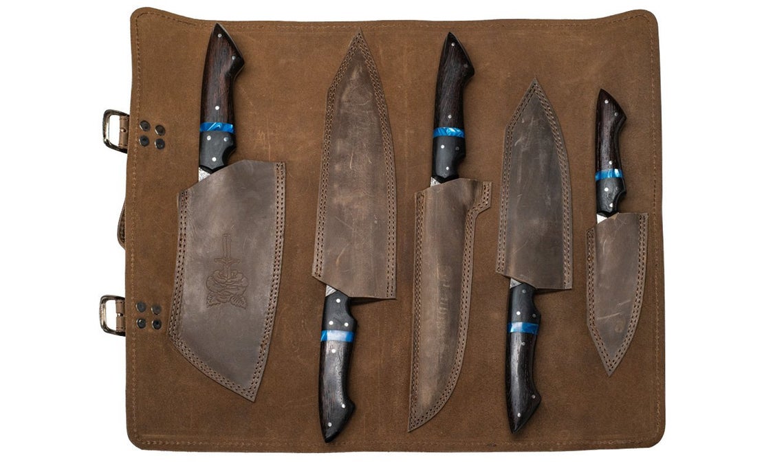 The Dahlia | 5-Piece Chef Knife Set + Leather Roll All Variations - Troy Blades