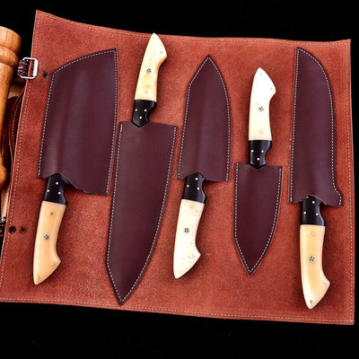 The Dahlia | 5-Piece Chef Knife Set + Leather Roll