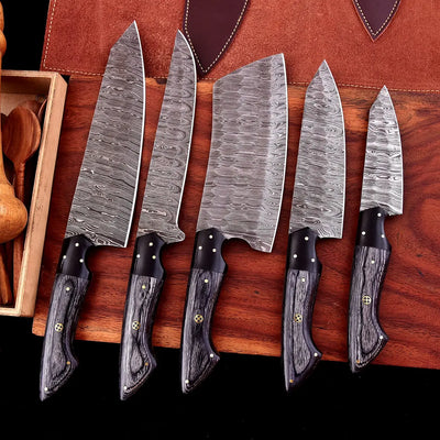 The Dahlia | 5-Piece Chef Knife Set + Leather Roll