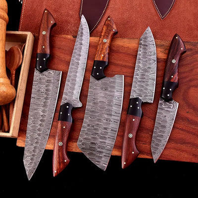 The Dahlia | 5-Piece Chef Knife Set + Leather Roll