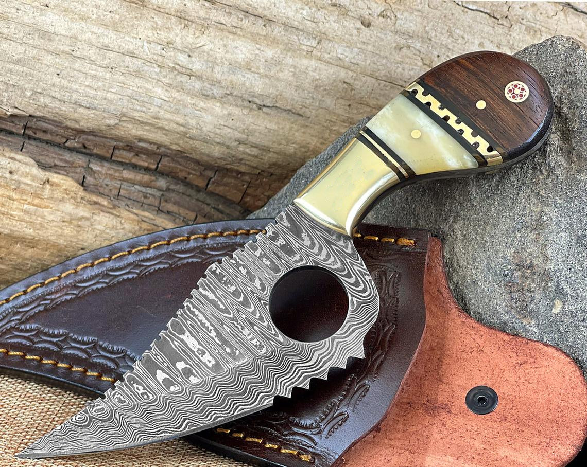 Custom Handmade Damascus Hunting Skinning Knives with sheathes - Troy Blades