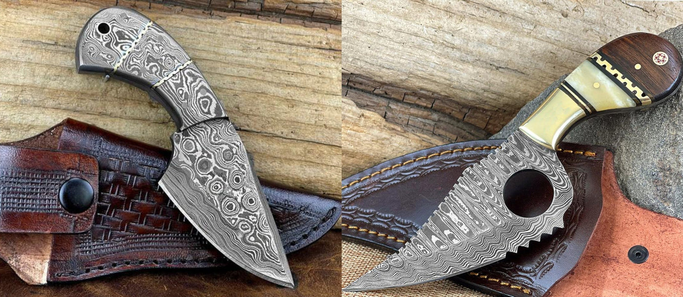 Custom Handmade Damascus Hunting Skinning Knives with sheathes - Troy Blades