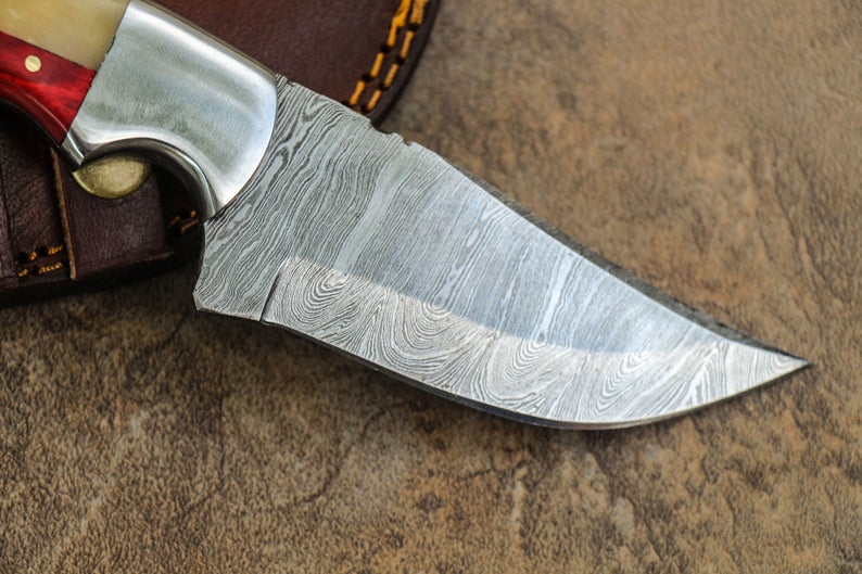 Texas Handle Custom Handmade Damascus Hunting Skinning knife - Troy Blades