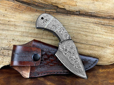 Custom Handmade Damascus Hunting Skinning Knives with sheathes - Troy Blades