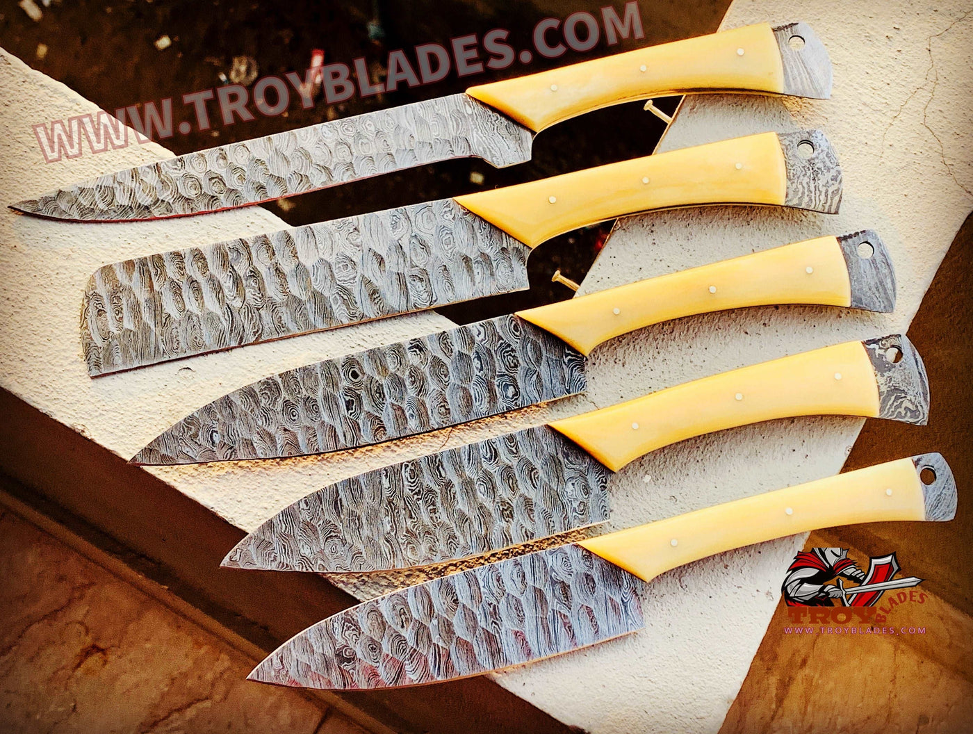 Custom Handmade Damascus Forged 1095+15n20 steels BBq Bone handle set - Troy Blades