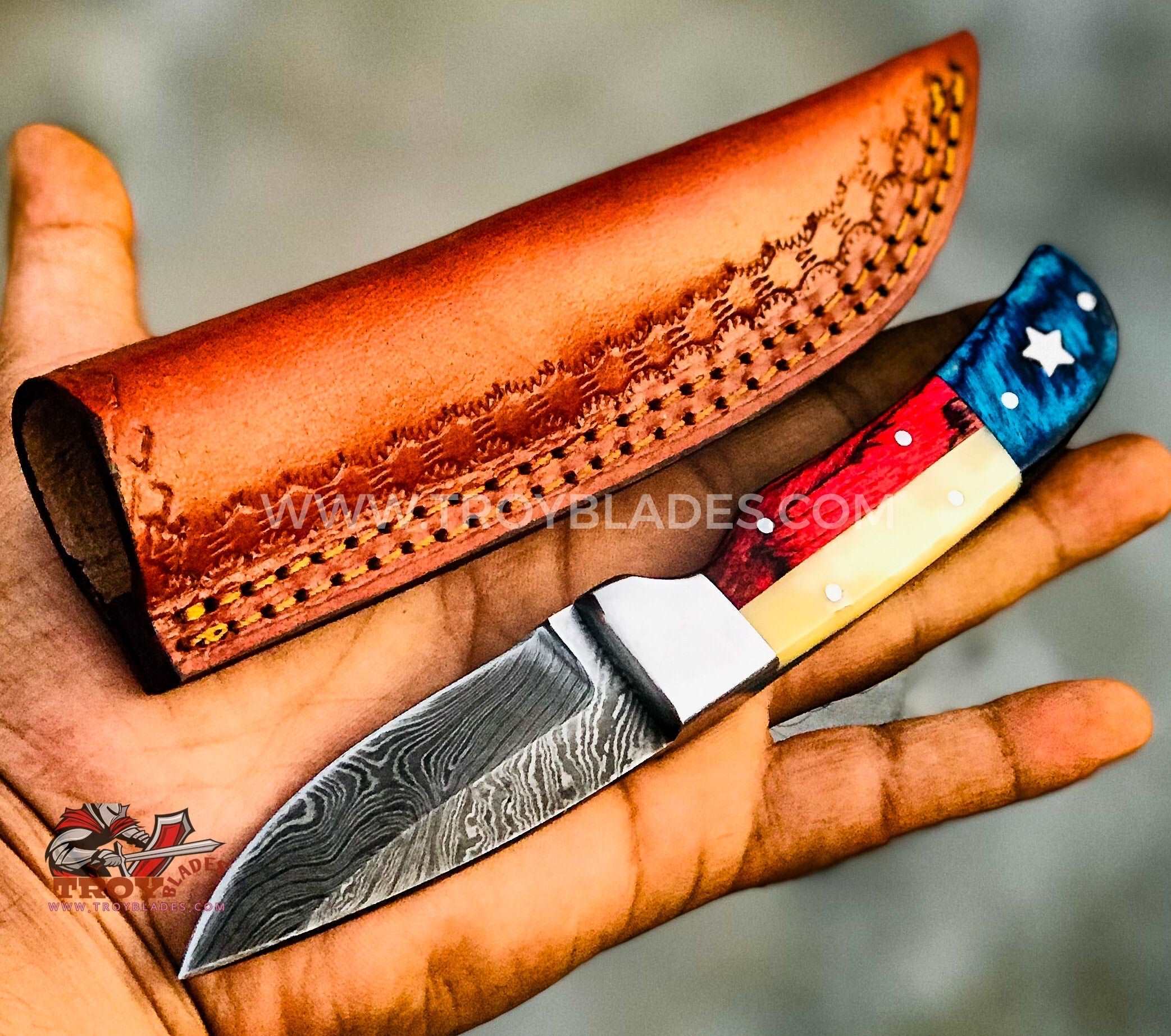 Cowboys Texas Flag handle Custom Handmade Damascus knife - Troy Blades