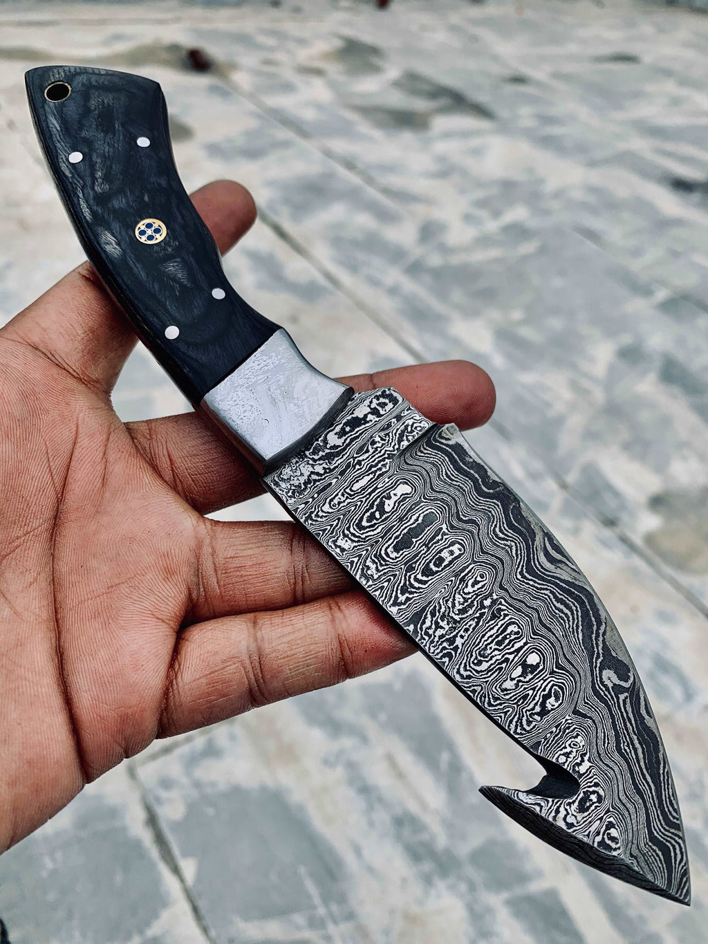 8.7” Custom Handmade Damascus Deer Hunting Gut hook knife - Troy Blades