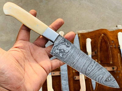 Beautiful Custom hand made Damascus steel kitchen knives set 06 - Troy Blades