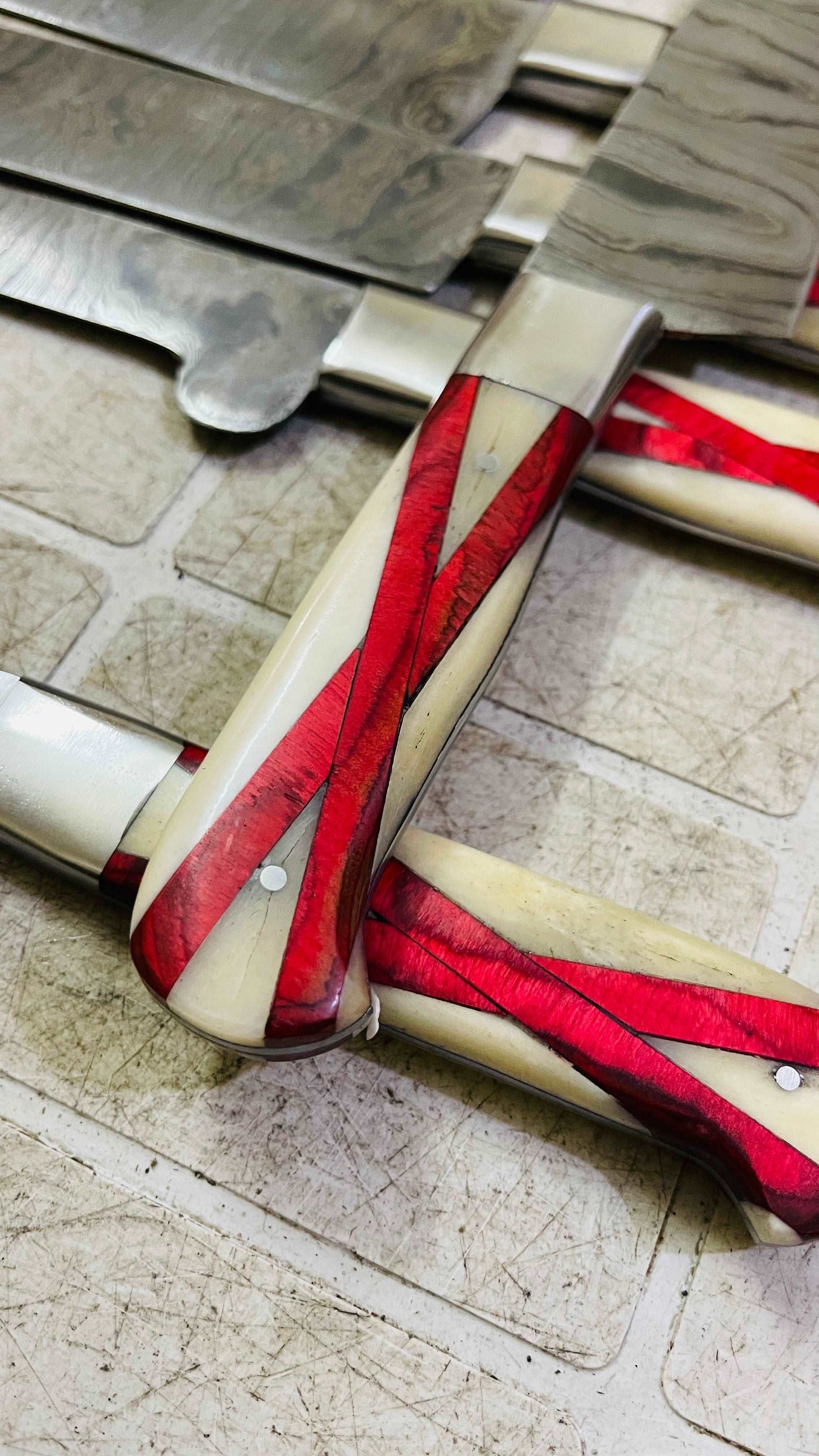 AL Flag Handle 06 pcs Handmade Damascus kitchen knives set - Troy Blades