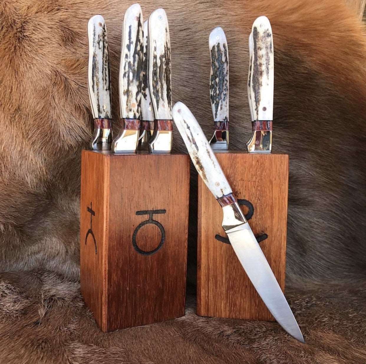 06 PCS Custom Handmade D2 Steel Antler Handle 9” Steaks knives - Troy Blades