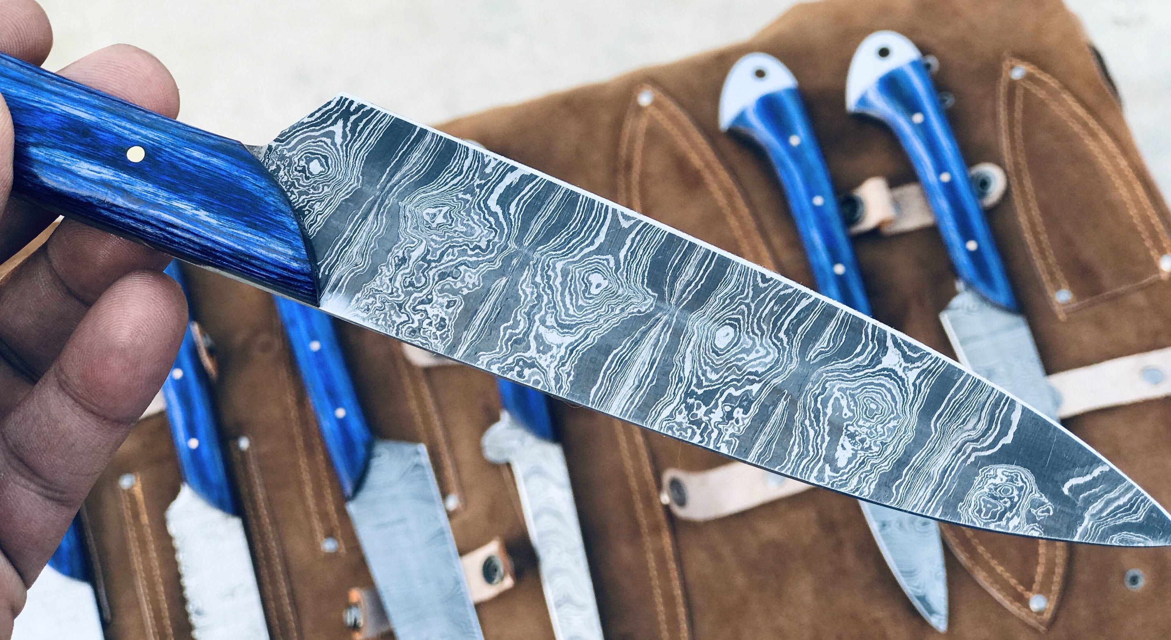 Beautiful Custom Handmade Damascus BBQ/kitchen knives - Troy Blades