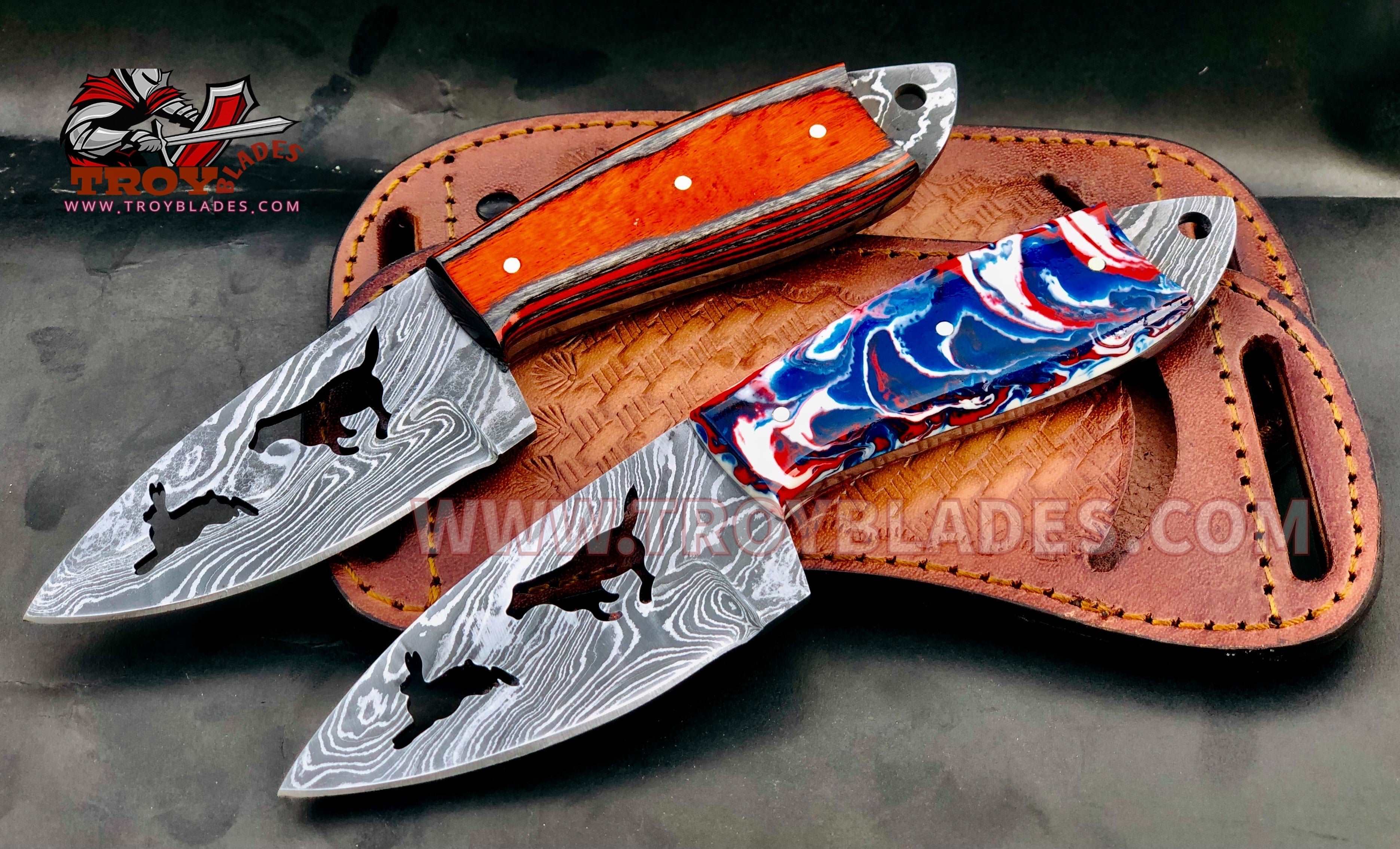 Custom Handmade Damascus Beagles Hunting pair - Troy Blades