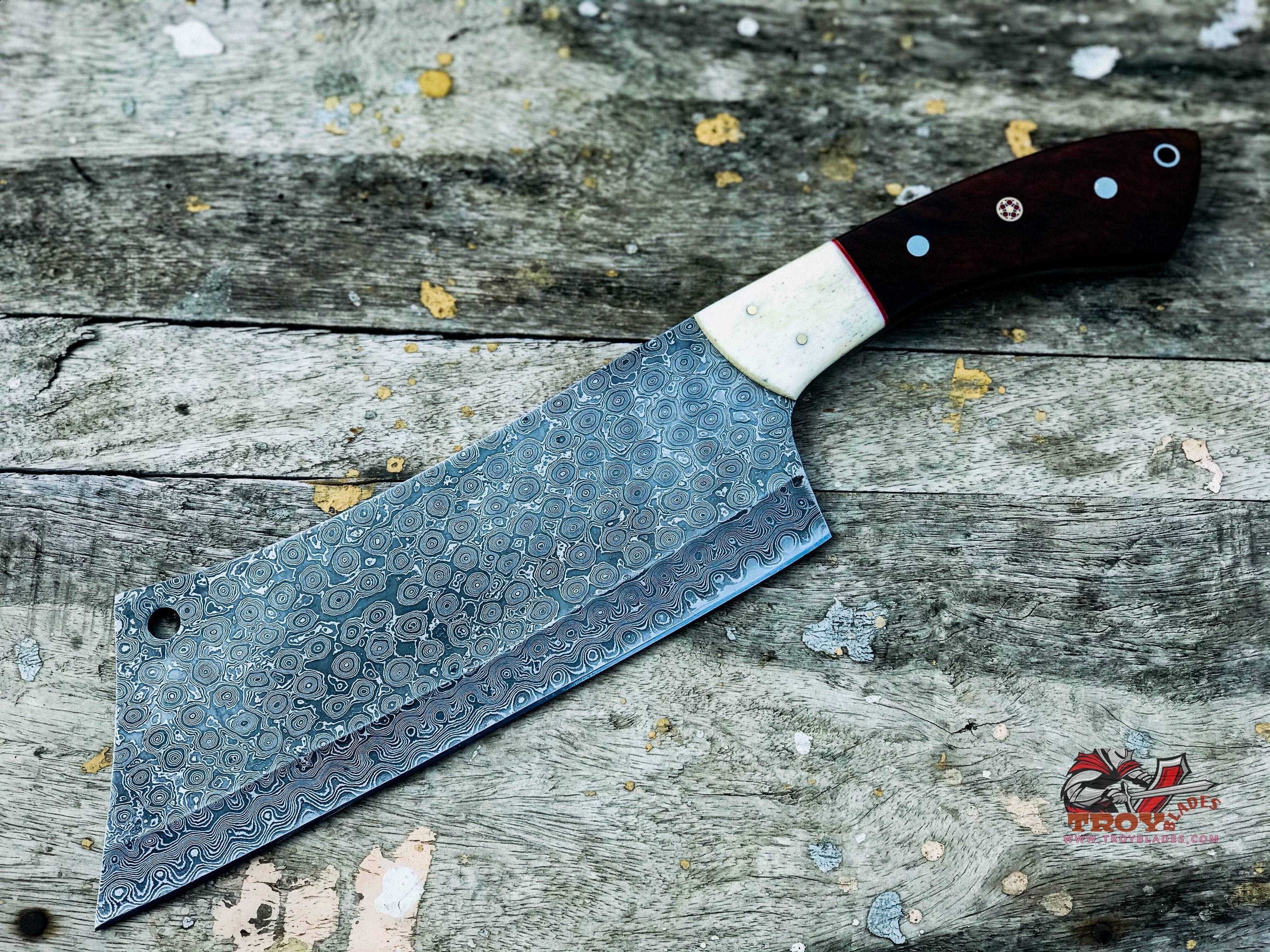 Custom  handmade Damascus Meat cleaver with sheathe - Troy Blades