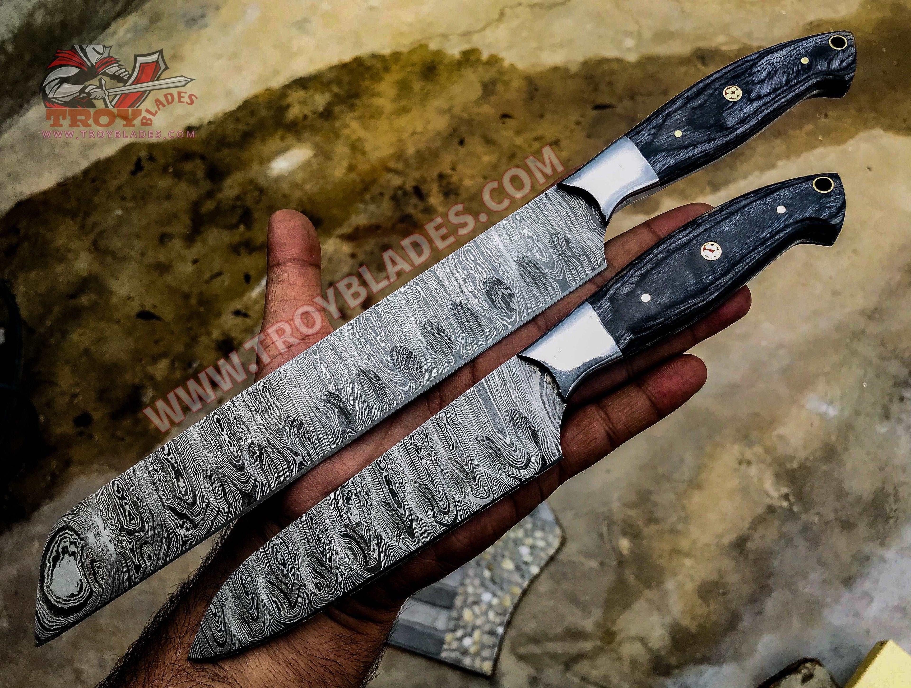 Beautiful Custom Handmade Damascus Brisket and Chef Pair - Troy Blades