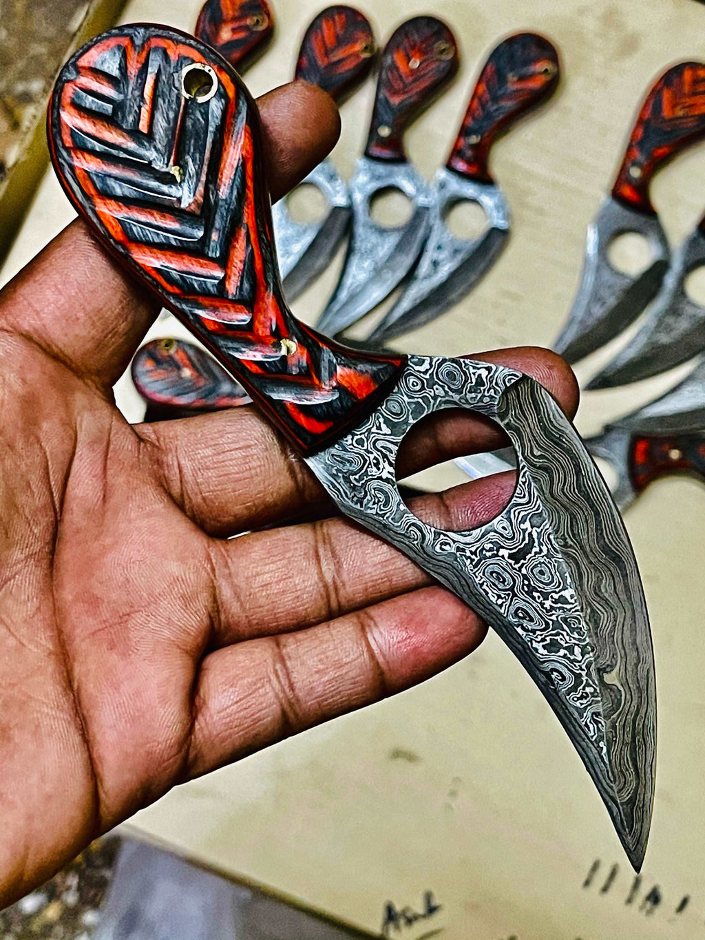 Custom Handmade Damascus Hole Skinning Knife  Deal - Troy Blades