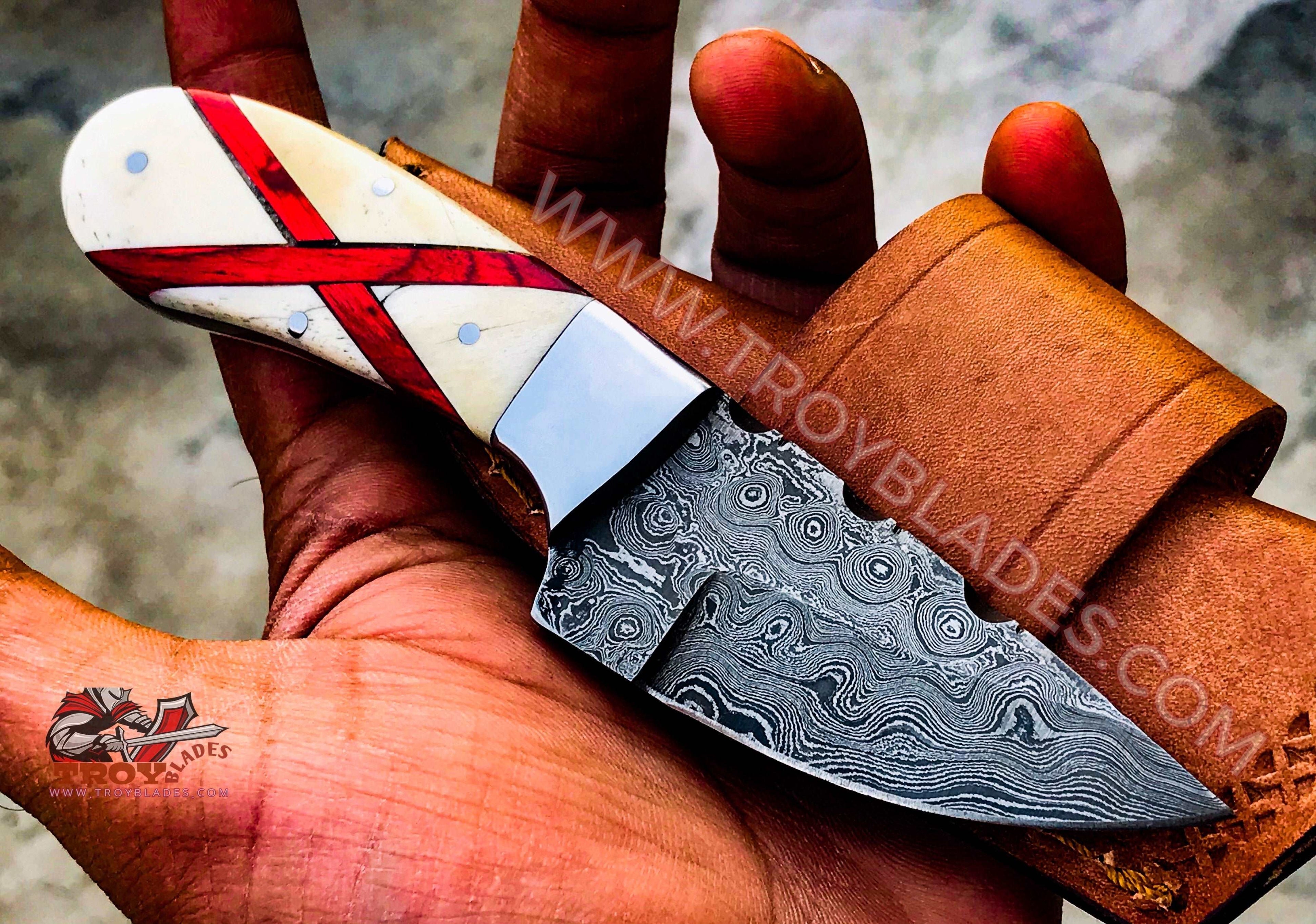 Beautiful Custom Handmade Damascus Skinning knife 5.5” - Troy Blades